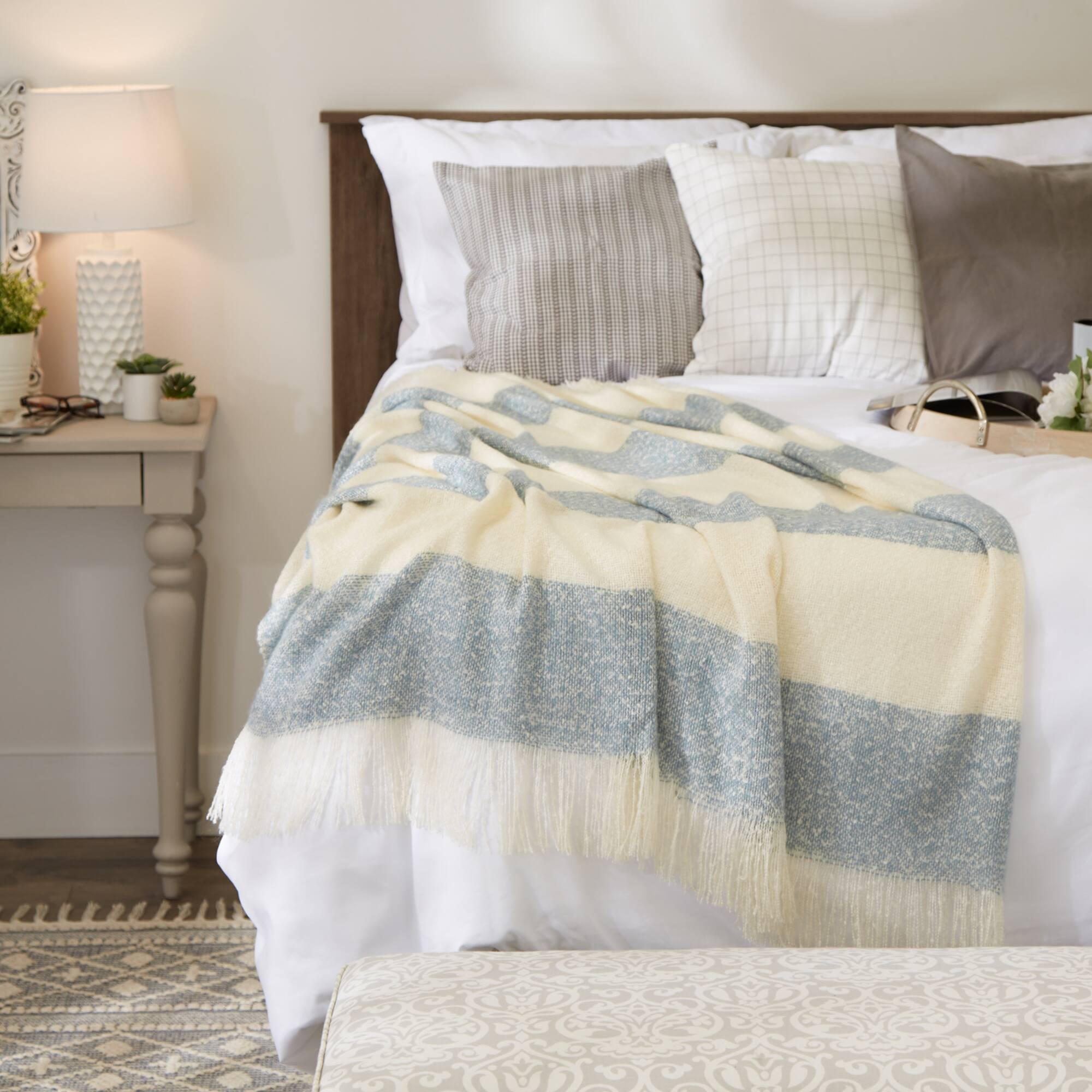 Rugby Stripe Acrylic Throw Blue